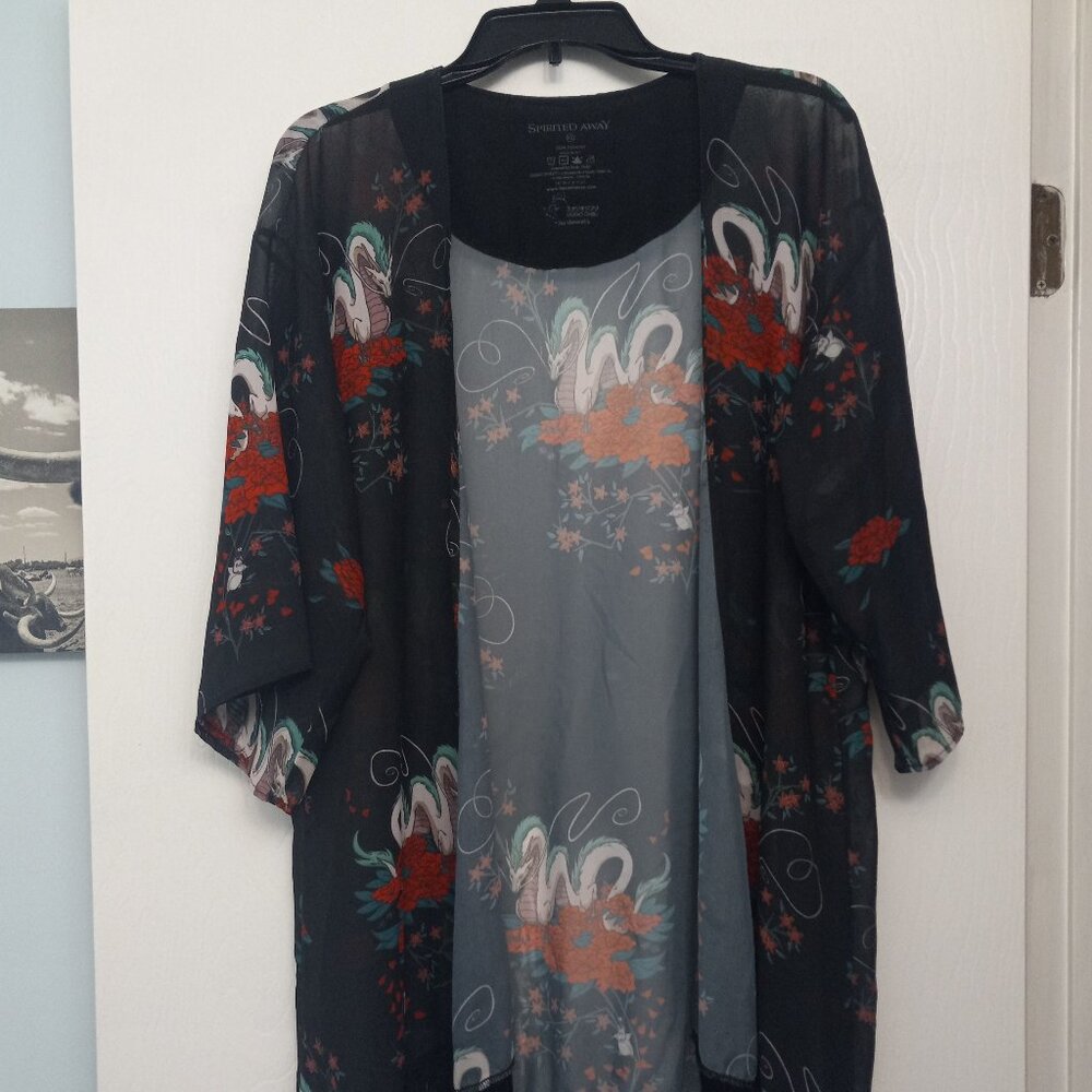spirited away themed black sheer shawl size XL